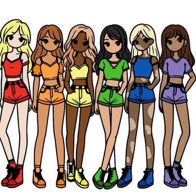 a group of girls wearing crop tops and shorts