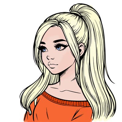 realistic girl with a high ponytail