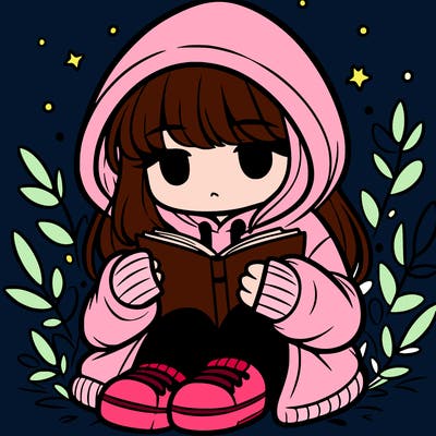 girl in oversized hoodie reading a book
