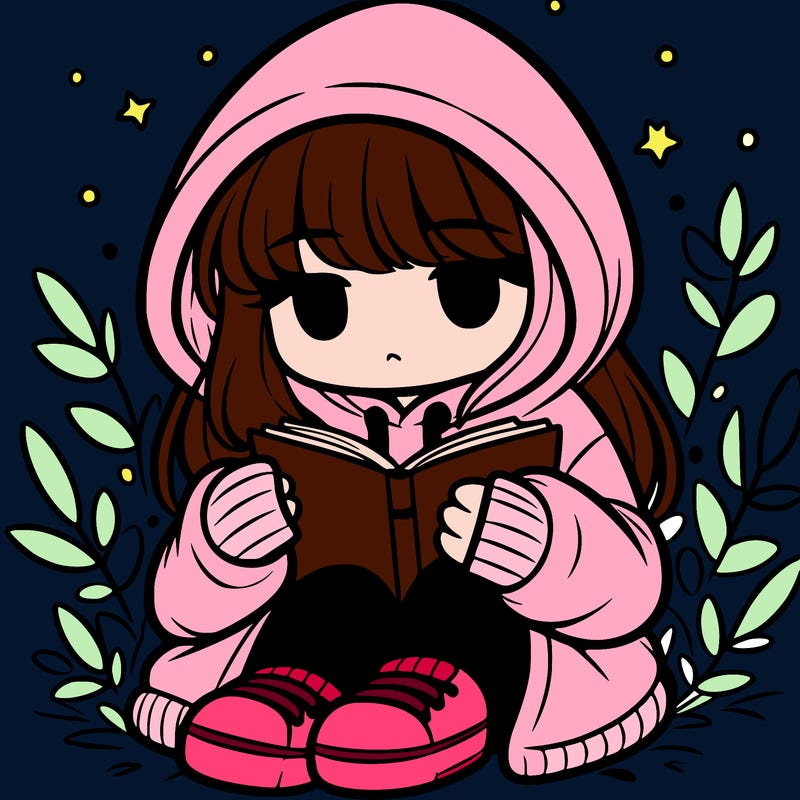 girl in oversized hoodie reading a book