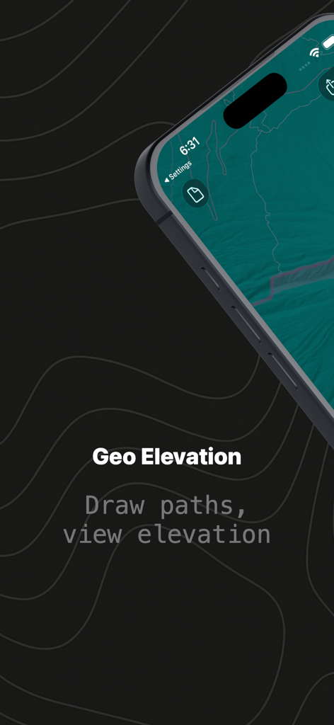 Geo Elevation: Path Analyzer - Geo Elevation app splash screen showing a path drawn on a map with topographical background