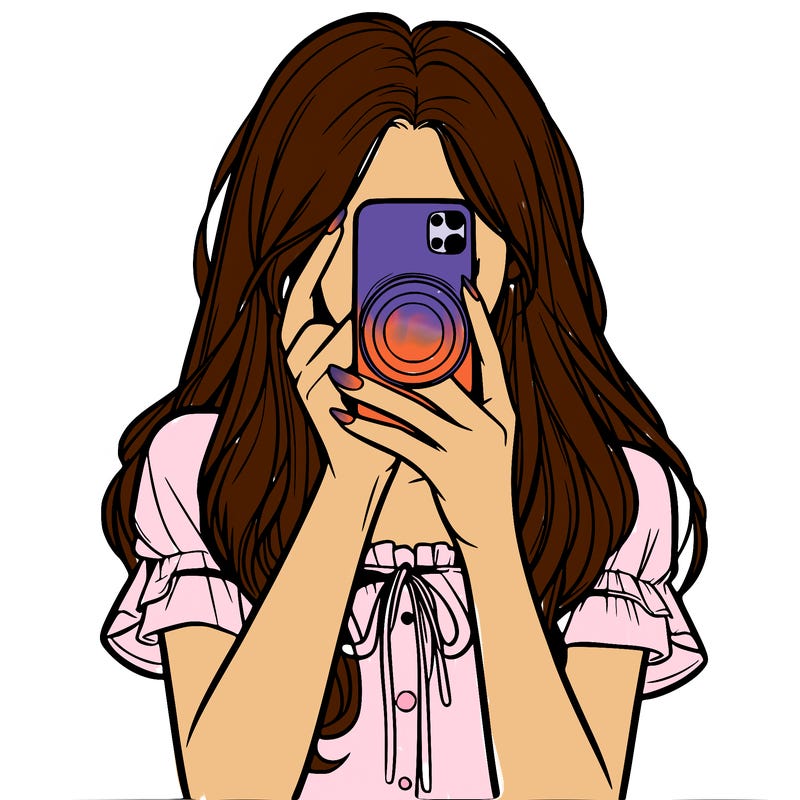 a realistic girl holding her phone taking pictures