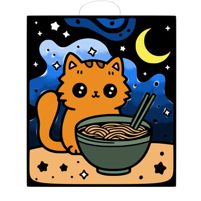 cat in a galaxy with ramen