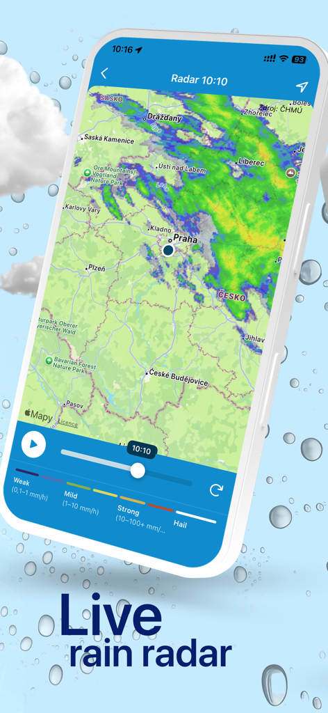 In-počasí - In-pocasi Mobile-App mit einer Live-Regenradar-Karte für die Tschechische Republik