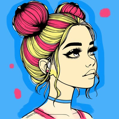 realistic girl with buns on the top of her head