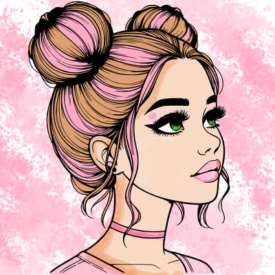 realistic girl with buns on the top of her head