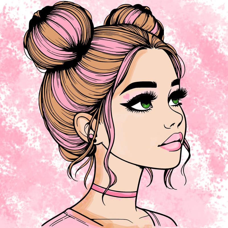 realistic girl with buns on the top of her head