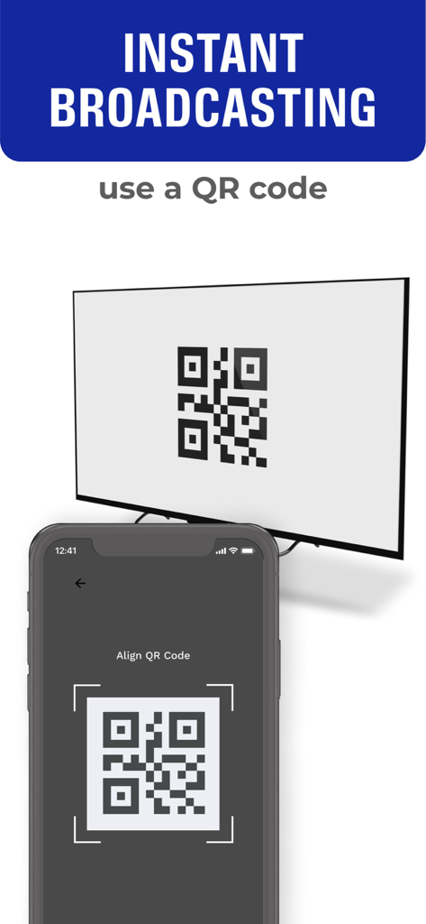 Smartphone escaneando un código QR en un televisor para duplicación de pantalla instantánea