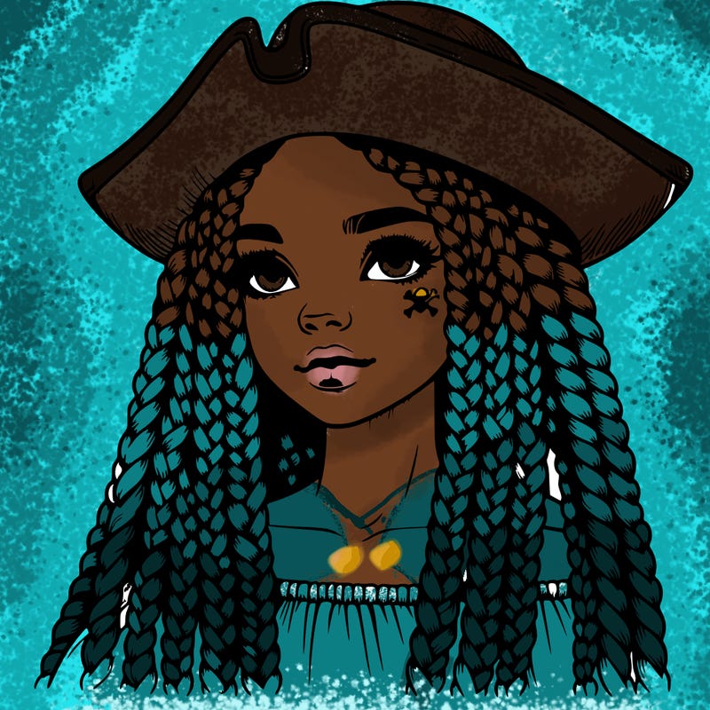 realistic girl with box braids and i realistic pirate hat