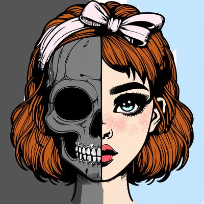 realistic girl with half skull mask
