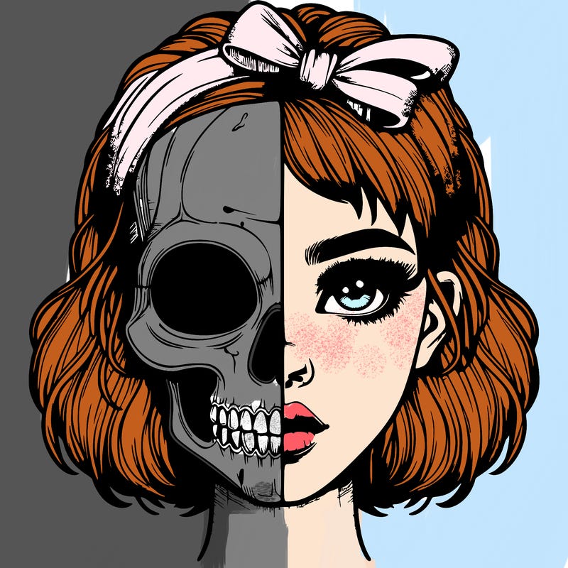 realistic girl with half skull mask
