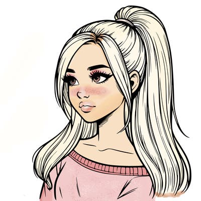 realistic girl with a high ponytail