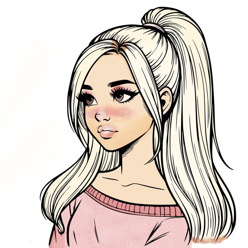 realistic girl with a high ponytail