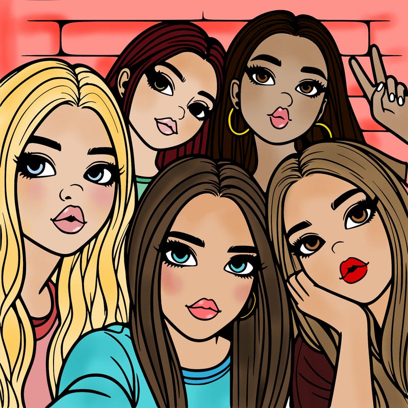 group of teen girls friends y2k up close in a selfie