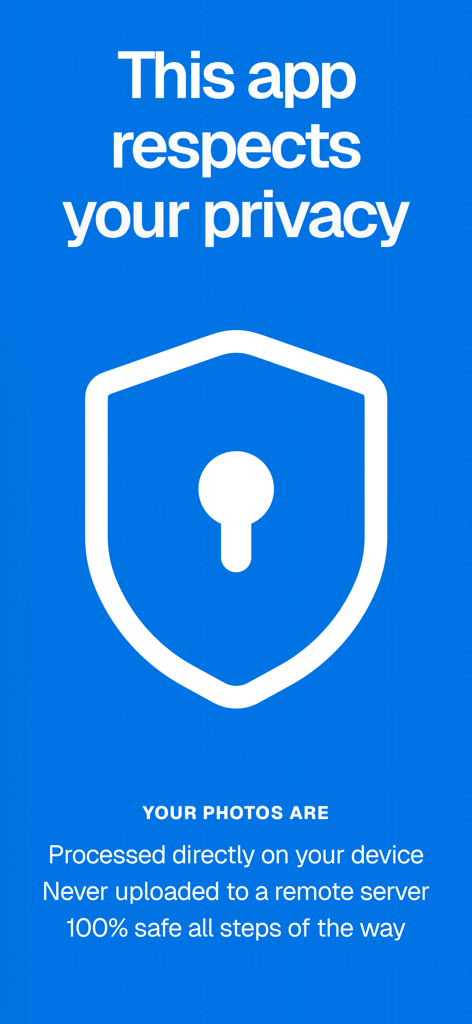 ユーザーのデバイス上で直接プライベートな写真処理を強調するアプリのインターフェース