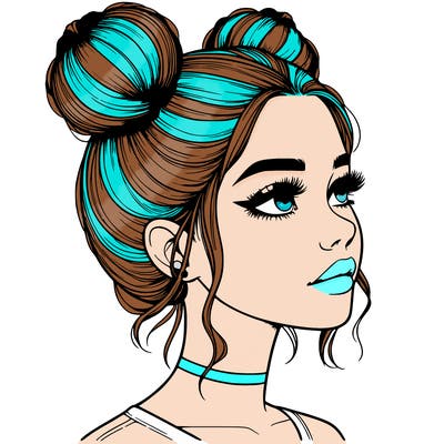realistic girl with buns on the top of her head