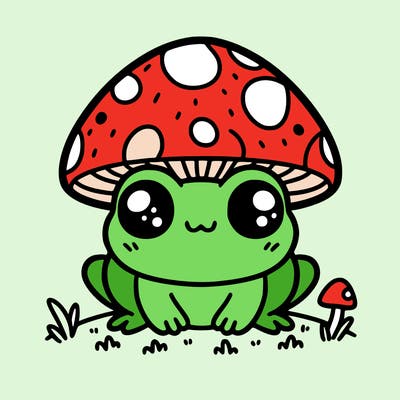 cute frog with mushroom hat