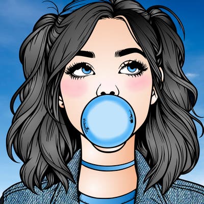 realististic girl blowing bubble -gum