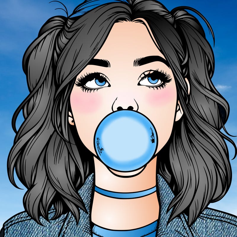 realististic girl blowing bubble -gum
