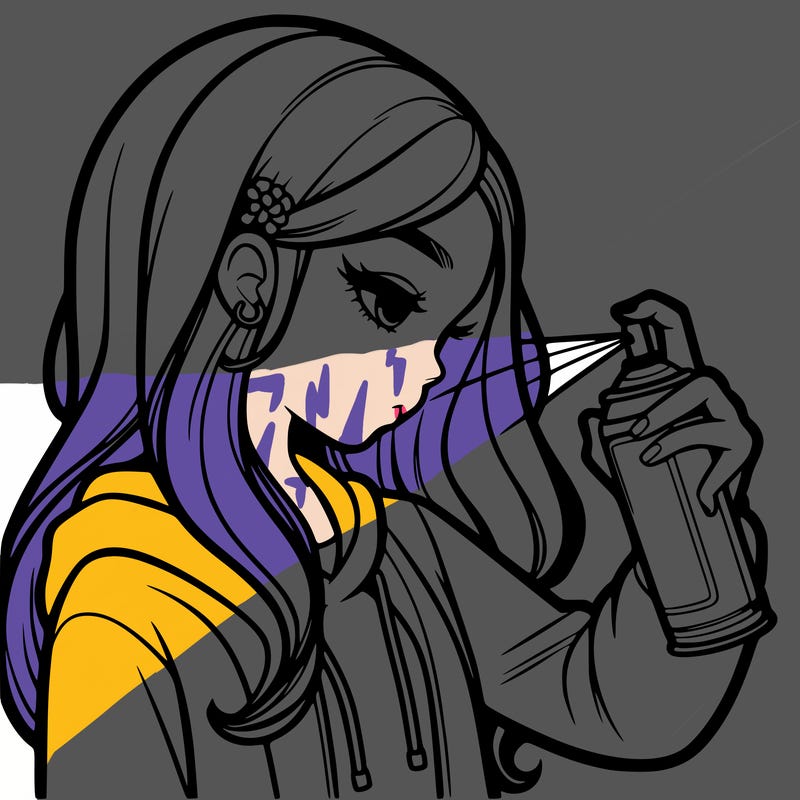 a realistic girl spray painting