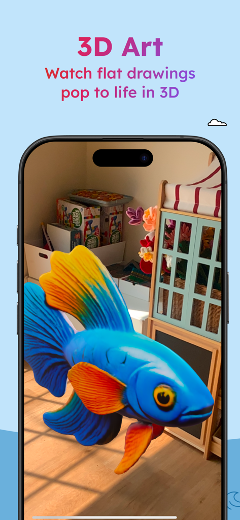 A blue and orange fish brought to life in 3D using augmented reality in the Project Aqua app.
