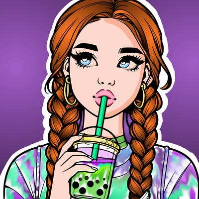 realistic girl with braided hair drinking boba