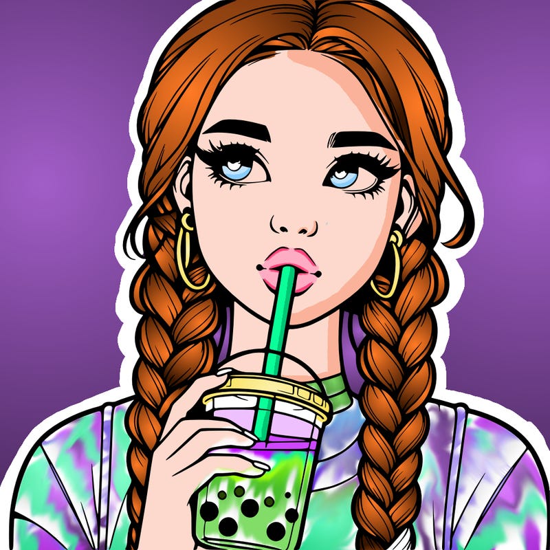 realistic girl with braided hair drinking boba