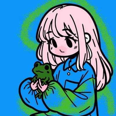 girl with long hair and a oversized shirt. and she is holding a frog