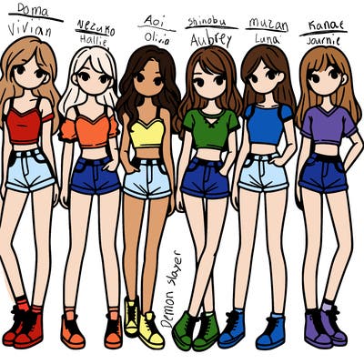 a group of girls wearing crop tops and shorts