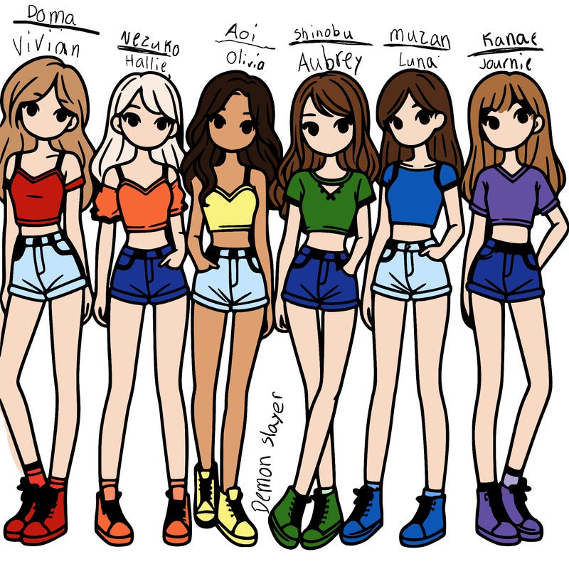 a group of girls wearing crop tops and shorts