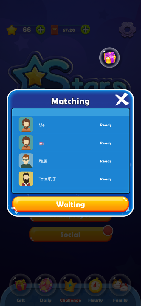 Star Killer - Pop no ads games - Multiplayer lobby screen in Star Killer showing four players ready for a match.