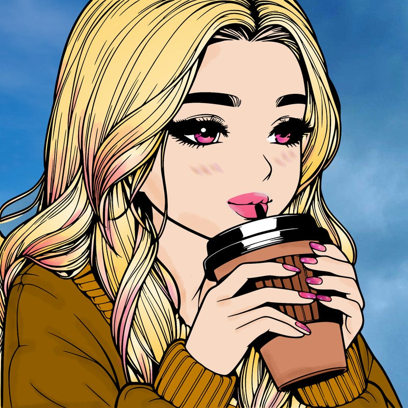 realistic girl drinking coffee