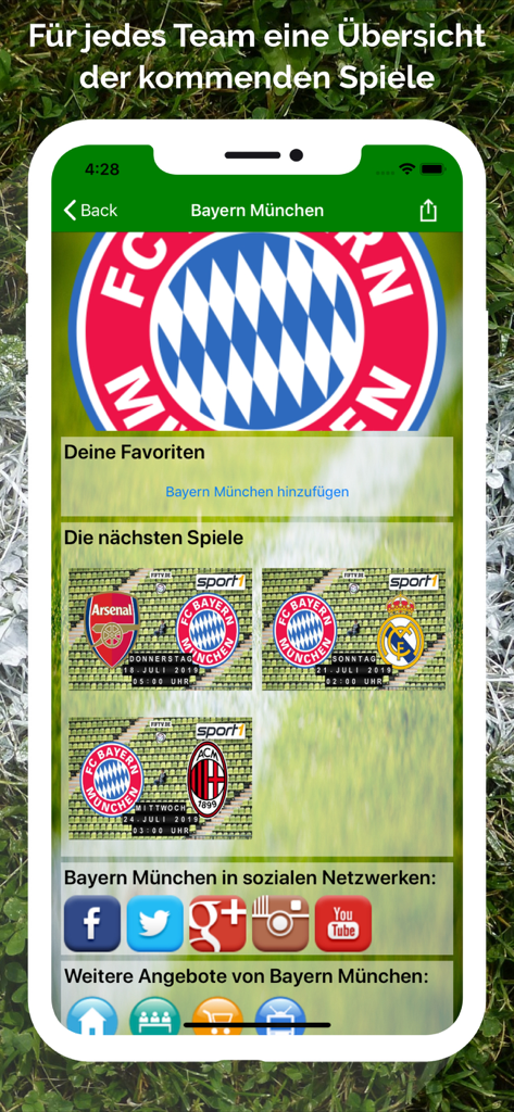 Fussball im TV live - サッカーアプリで放送情報を含むバイエルン・ミュンヘンの今後の試合の詳細な概要