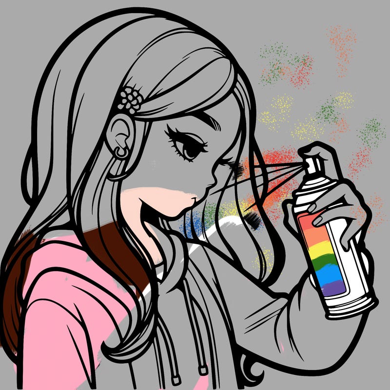 a realistic girl spray painting