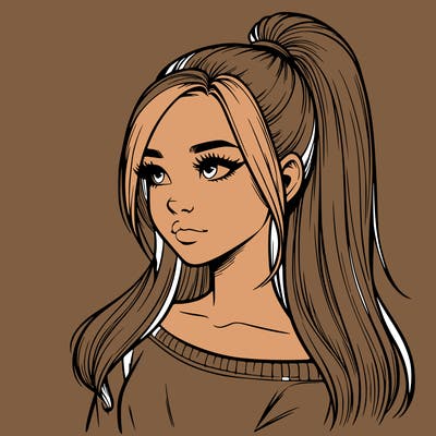 realistic girl with a high ponytail