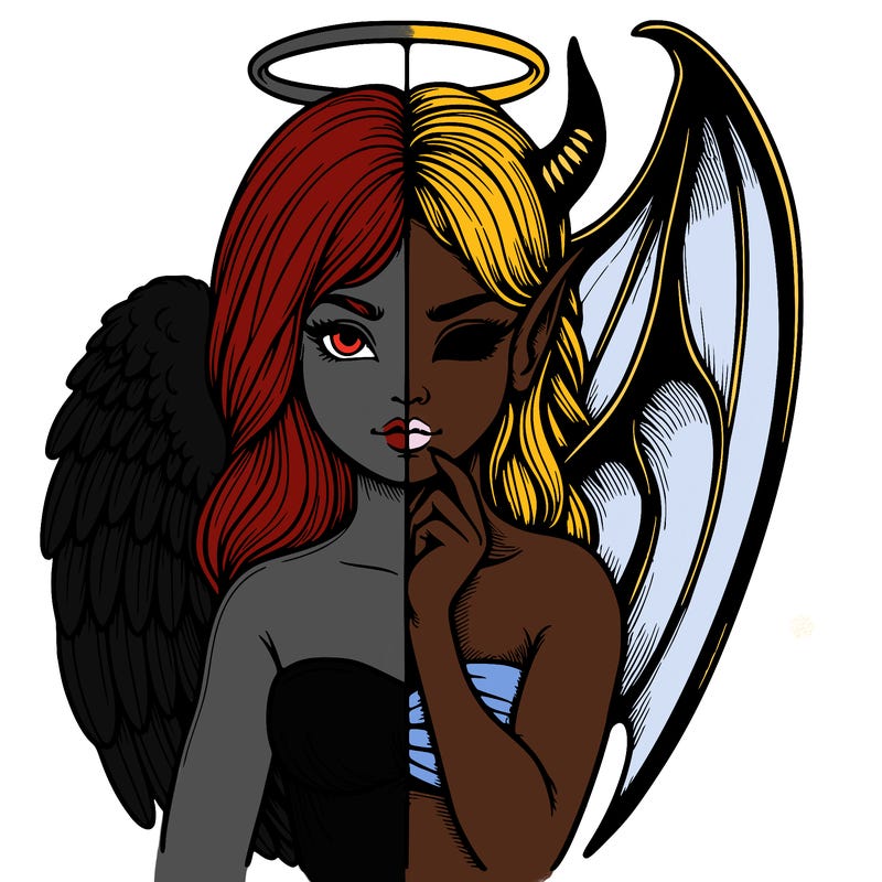 realistic angel half demon