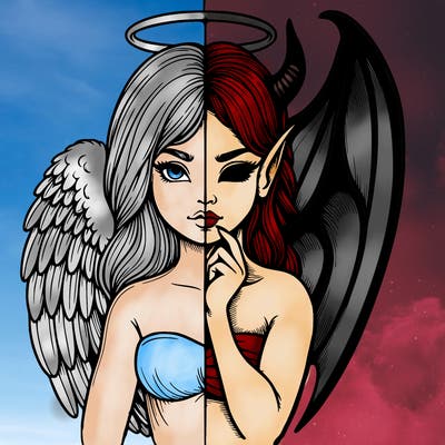 realistic angel half demon