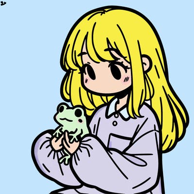 girl with long hair and a oversized shirt. and she is holding a frog