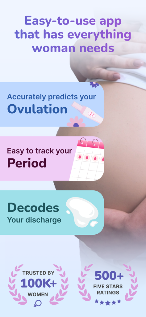 Moonly app overview showing ovulation and period tracking features with user trust badges