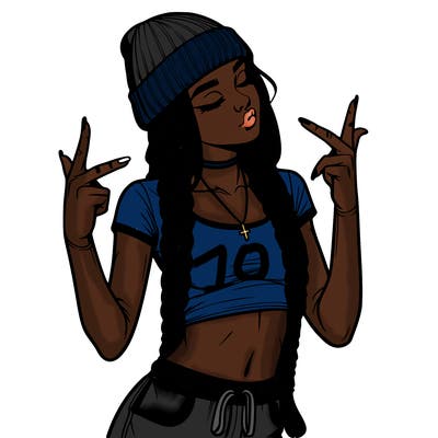 realistic teenage girl with braids and a beanie and crop top doing 🫶🏼