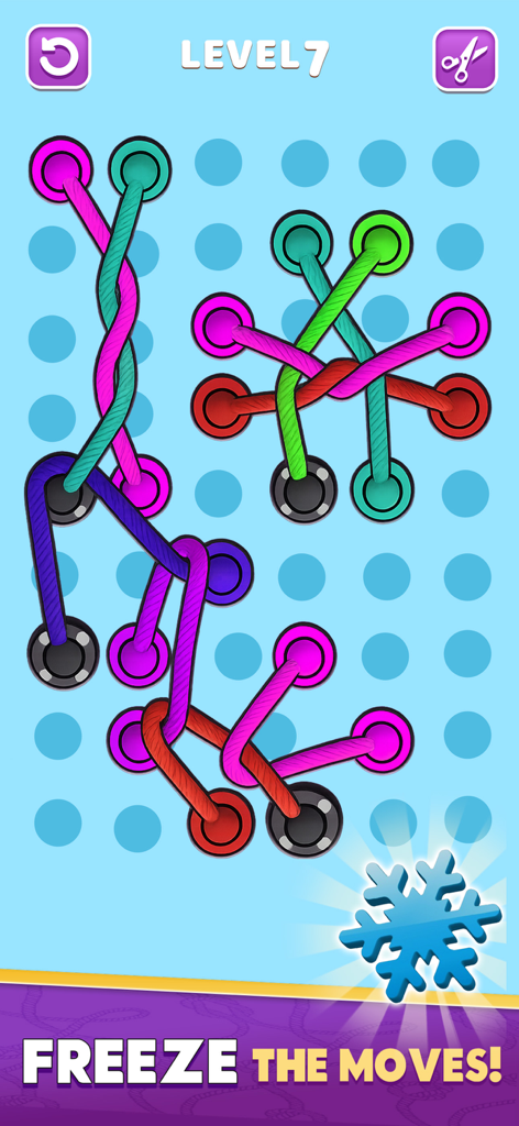Untangle Twisted Rope Game - Gameplay of Untangle Twisted Rope Game featuring the freeze moves power up