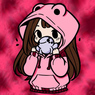 a girl holding a froggy hoodie