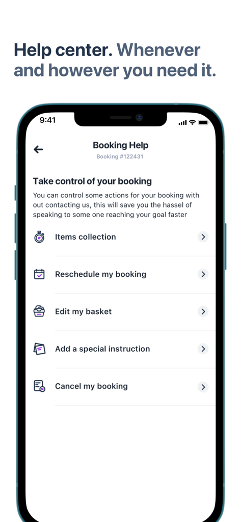 justclean - justclean app interface showing options to manage and reschedule a service booking