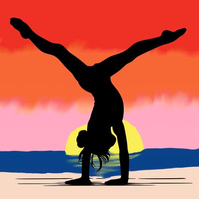 realistic gymnastic hand stand girl in four splits