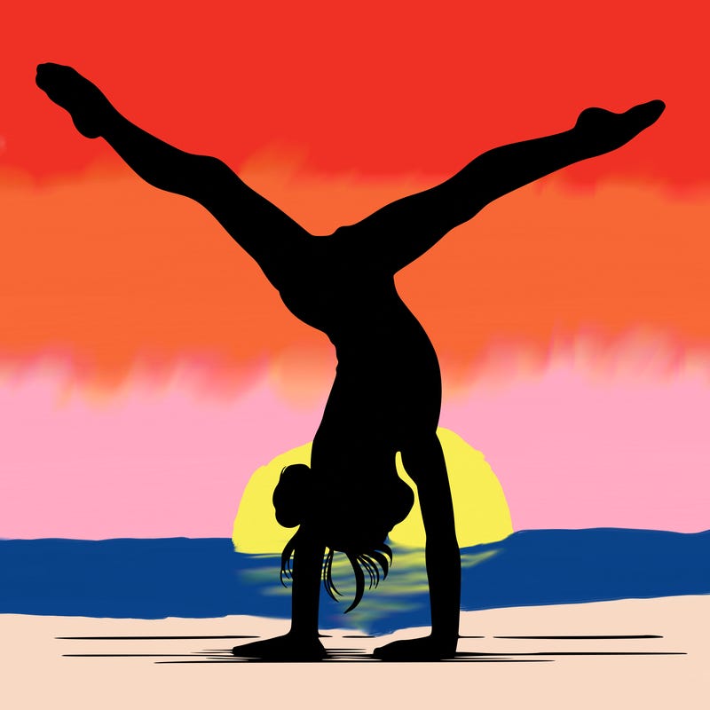 realistic gymnastic hand stand girl in four splits