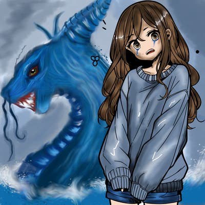 manga teen girl  in a sweater and baggy pants