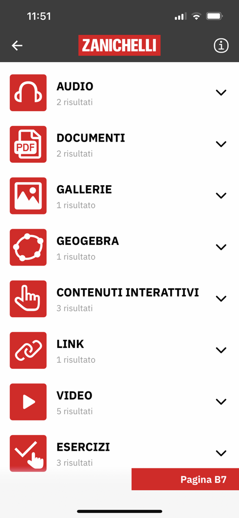 Interface of the laZ Guarda app showing categories for audio, video, documents, and interactive exercises.