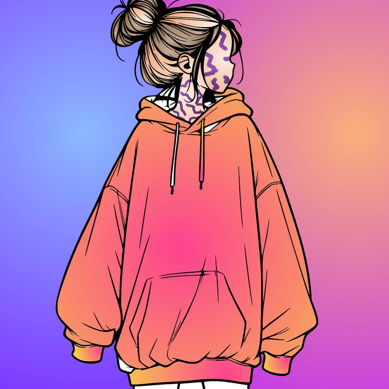 realistic girl with a oversized sweatshirt on and a bun