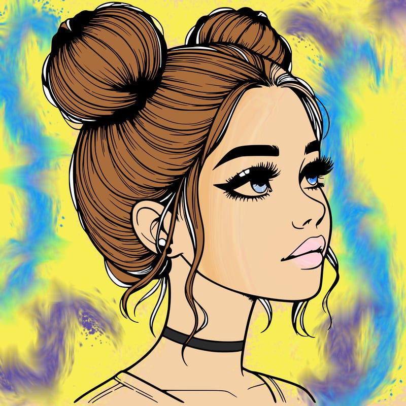realistic girl with buns on the top of her head