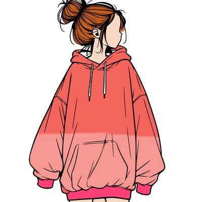 realistic girl with a oversized sweatshirt on and a bun